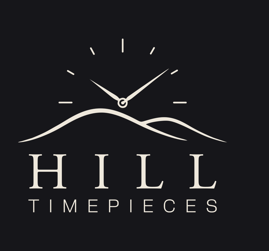 Hill Timepieces logo: a watch hand rising over rolling hills